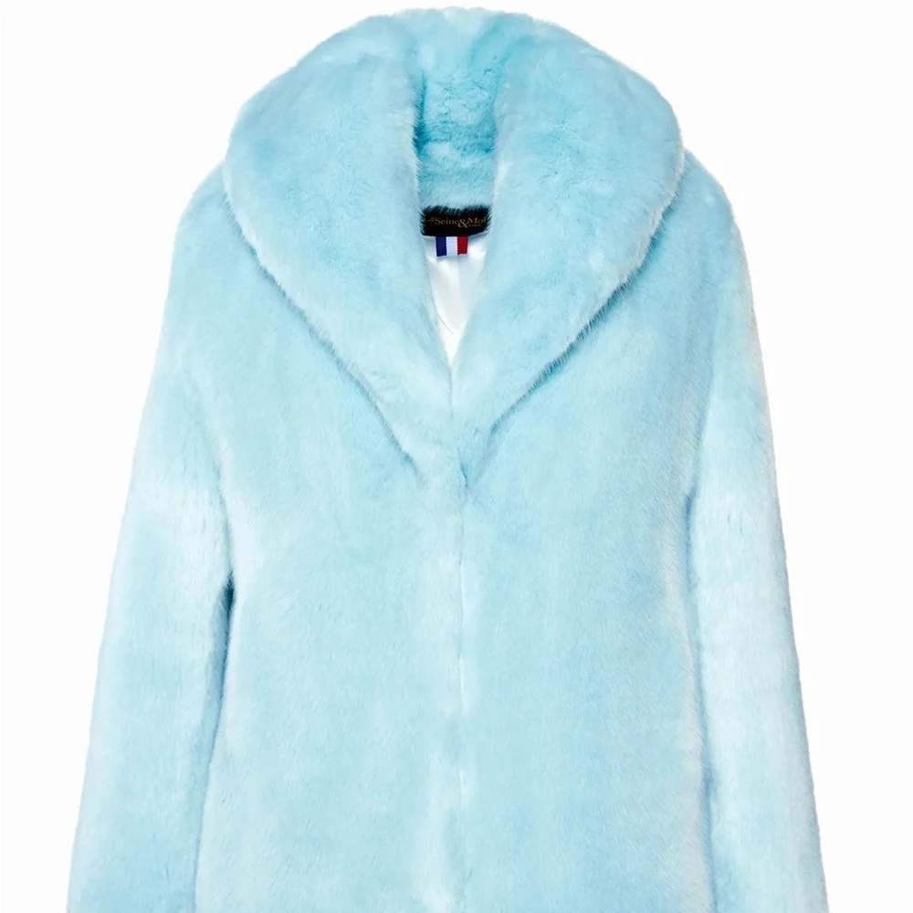 Couture Designer La Seine & Moi Faux Mink Fur Coat Jacket Blue XS S $405 - Picture 5 of 15